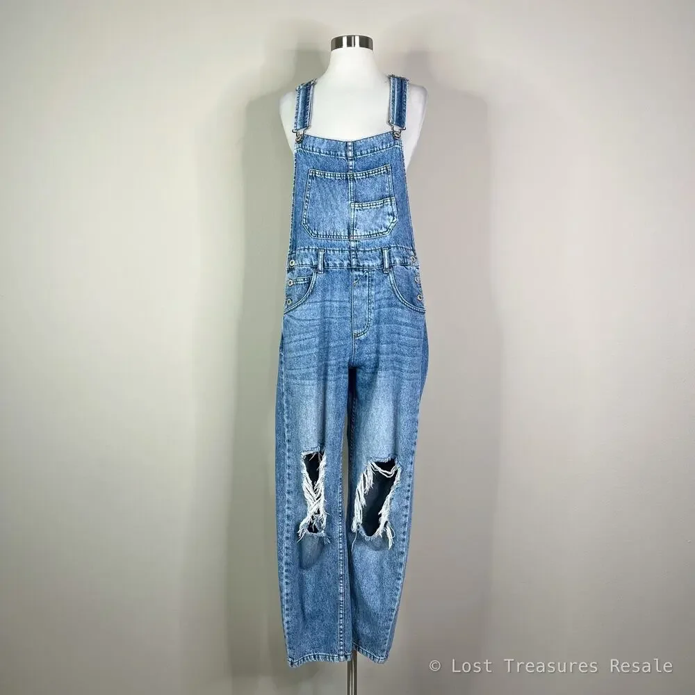 Free People | We The Free Distressed Baggy Denim Light Wash Blue Jean Overalls